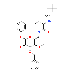 ChemSpider 2D Image | Phenyl 3-O-benzyl-6-deoxy-4-O-methyl-6-{[(2S)-3-methyl-2-({[(2-methyl-2-propanyl)oxy]carbonyl}amino)butanoyl]amino}-beta-D-glucopyranoside | C30H42N2O8