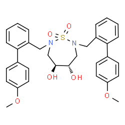 ChemSpider 2D Image | (4S,5S)-2,7-Bis[(4'-methoxy-2-biphenylyl)methyl]-1,2,7-thiadiazepane-4,5-diol 1,1-dioxide | C32H34N2O6S