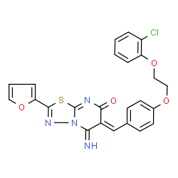 ChemSpider 2D Image | (6Z)-6-{4-[2-(2-Chlorophenoxy)ethoxy]benzylidene}-2-(2-furyl)-5-imino-5,6-dihydro-7H-[1,3,4]thiadiazolo[3,2-a]pyrimidin-7-one | C24H17ClN4O4S