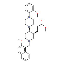 ChemSpider 2D Image | Methyl 3-{(3S,4R)-1-[(2-methoxy-1-naphthyl)methyl]-4-[4-(2-methoxyphenyl)-1-piperazinyl]-3-piperidinyl}propanoate | C32H41N3O4