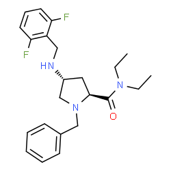 ChemSpider 2D Image | (4R)-1-Benzyl-4-[(2,6-difluorobenzyl)amino]-N,N-diethyl-L-prolinamide | C23H29F2N3O