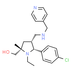 ChemSpider 2D Image | [(2S,4R,5R)-5-(4-Chlorophenyl)-1-ethyl-2-methyl-4-{[(4-pyridinylmethyl)amino]methyl}-2-pyrrolidinyl]methanol | C21H28ClN3O