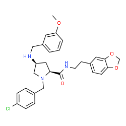 ChemSpider 2D Image | (4S)-N-[2-(1,3-Benzodioxol-5-yl)ethyl]-1-(4-chlorobenzyl)-4-[(3-methoxybenzyl)amino]-L-prolinamide | C29H32ClN3O4