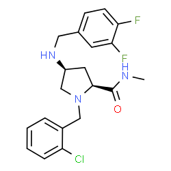 ChemSpider 2D Image | (4S)-1-(2-Chlorobenzyl)-4-[(3,4-difluorobenzyl)amino]-N-methyl-L-prolinamide | C20H22ClF2N3O