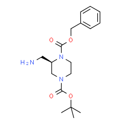 ChemSpider 2D Image | (R)-1-BENZYL 4-TERT-BUTYL 2-(AMINOMETHYL)PIPERAZINE-1,4-DICARBOXYLATE | C18H27N3O4