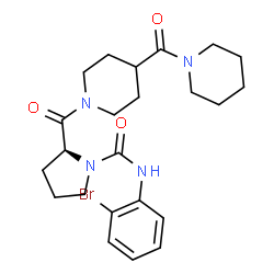 ChemSpider 2D Image | (2S)-N-(2-Bromophenyl)-2-{[4-(1-piperidinylcarbonyl)-1-piperidinyl]carbonyl}-1-pyrrolidinecarboxamide | C23H31BrN4O3