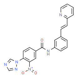 ChemSpider 2D Image | 3-Nitro-N-{3-[(E)-2-(2-pyridinyl)vinyl]phenyl}-4-(1H-1,2,4-triazol-1-yl)benzamide | C22H16N6O3