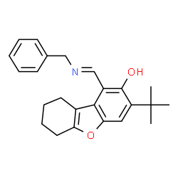 ChemSpider 2D Image | 1-[(E)-(benzylimino)methyl]-3-tert-butyl-6,7,8,9-tetrahydrodibenzo[b,d]furan-2-ol | C24H27NO2
