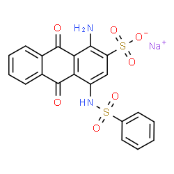 ChemSpider 2D Image | Sodium 1-amino-9,10-dioxo-4-[(phenylsulfonyl)amino]-9,10-dihydro-2-anthracenesulfonate | C20H13N2NaO7S2