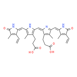 ChemSpider 2D Image | 3-[2-[(E)-[3-(2-carboxyethyl)-4-methyl-5-[(E)-(3-methyl-5-oxo-4-vinyl-pyrrol-2-ylidene)methyl]pyrrol-2-ylidene]methyl]-4-methyl-5-[(E)-(4-methyl-5-oxo-3-vinyl-pyrrol-2-ylidene)methyl]-1H-pyrrol-3-yl]propanoic acid | C33H34N4O6