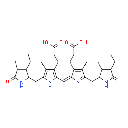 ChemSpider 2D Image | 3-[2-[(E)-[3-(2-carboxyethyl)-5-[(4-ethyl-3-methyl-5-oxo-pyrrolidin-2-yl)methyl]-4-methyl-pyrrol-2-ylidene]methyl]-5-[(3-ethyl-4-methyl-5-oxo-pyrrolidin-2-yl)methyl]-4-methyl-1H-pyrrol-3-yl]propanoic acid | C33H46N4O6