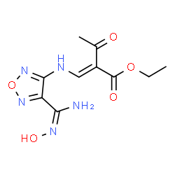 ChemSpider 2D Image | Ethyl (2E)-2-({[4-(N-hydroxycarbamimidoyl)-1,2,5-oxadiazol-3-yl]amino}methylene)-3-oxobutanoate | C10H13N5O5