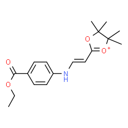ChemSpider 2D Image | 2-[(E)-2-{[4-(Ethoxycarbonyl)phenyl]amino}vinyl]-4,4,5,5-tetramethyl-4,5-dihydro-1,3-dioxol-1-ium | C18H24NO4