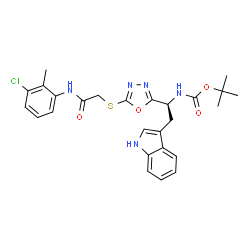 ChemSpider 2D Image | 2-Methyl-2-propanyl [(1S)-1-[5-({2-[(3-chloro-2-methylphenyl)amino]-2-oxoethyl}sulfanyl)-1,3,4-oxadiazol-2-yl]-2-(1H-indol-3-yl)ethyl]carbamate | C26H28ClN5O4S