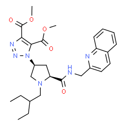 ChemSpider 2D Image | Dimethyl 1-{(3S,5S)-1-(2-ethylbutyl)-5-[(2-quinolinylmethyl)carbamoyl]-3-pyrrolidinyl}-1H-1,2,3-triazole-4,5-dicarboxylate | C27H34N6O5