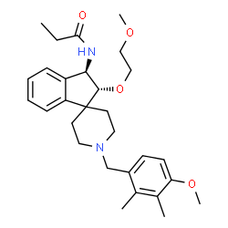 ChemSpider 2D Image | N-[(2R,3R)-1'-(4-Methoxy-2,3-dimethylbenzyl)-2-(2-methoxyethoxy)-2,3-dihydrospiro[indene-1,4'-piperidin]-3-yl]propanamide | C29H40N2O4