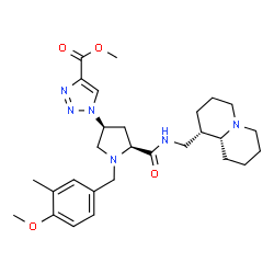 ChemSpider 2D Image | Methyl 1-[(3S,5S)-1-(4-methoxy-3-methylbenzyl)-5-{[(1S,9aR)-octahydro-2H-quinolizin-1-ylmethyl]carbamoyl}-3-pyrrolidinyl]-1H-1,2,3-triazole-4-carboxylate | C28H40N6O4