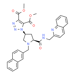 ChemSpider 2D Image | Dimethyl 1-{(3S,5S)-1-(2-naphthylmethyl)-5-[(2-quinolinylmethyl)carbamoyl]-3-pyrrolidinyl}-1H-1,2,3-triazole-4,5-dicarboxylate | C32H30N6O5