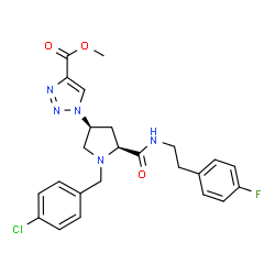 ChemSpider 2D Image | Methyl 1-[(3S,5S)-1-(4-chlorobenzyl)-5-{[2-(4-fluorophenyl)ethyl]carbamoyl}-3-pyrrolidinyl]-1H-1,2,3-triazole-4-carboxylate | C24H25ClFN5O3