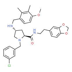 ChemSpider 2D Image | (4R)-N-[2-(1,3-Benzodioxol-5-yl)ethyl]-1-(3-chlorobenzyl)-4-[(4-methoxy-2,3-dimethylbenzyl)amino]-L-prolinamide | C31H36ClN3O4