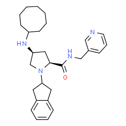 ChemSpider 2D Image | (4S)-4-(Cyclooctylamino)-1-(2,3-dihydro-1H-inden-2-yl)-N-(3-pyridinylmethyl)-L-prolinamide | C28H38N4O