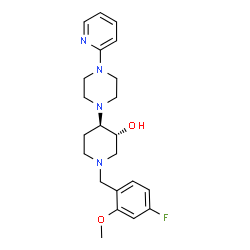 ChemSpider 2D Image | (3R,4R)-1-(4-Fluoro-2-methoxybenzyl)-4-[4-(2-pyridinyl)-1-piperazinyl]-3-piperidinol | C22H29FN4O2