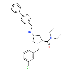ChemSpider 2D Image | (4R)-4-[(4-Biphenylylmethyl)amino]-1-(3-chlorobenzyl)-N,N-diethyl-L-prolinamide | C29H34ClN3O