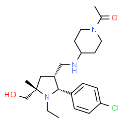 ChemSpider 2D Image | 1-[4-({[(2R,3R,5S)-2-(4-Chlorophenyl)-1-ethyl-5-(hydroxymethyl)-5-methyl-3-pyrrolidinyl]methyl}amino)-1-piperidinyl]ethanone | C22H34ClN3O2