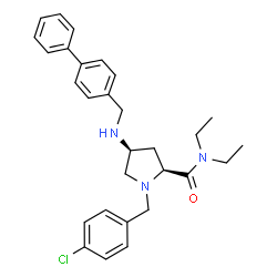 ChemSpider 2D Image | (4S)-4-[(4-Biphenylylmethyl)amino]-1-(4-chlorobenzyl)-N,N-diethyl-L-prolinamide | C29H34ClN3O