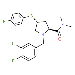 ChemSpider 2D Image | (4R)-1-(3,4-Difluorobenzyl)-4-[(4-fluorophenyl)sulfanyl]-N,N-dimethyl-L-prolinamide | C20H21F3N2OS