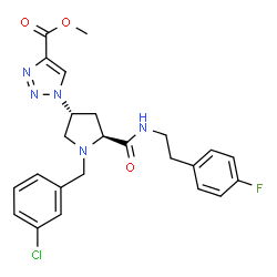 ChemSpider 2D Image | Methyl 1-[(3R,5S)-1-(3-chlorobenzyl)-5-{[2-(4-fluorophenyl)ethyl]carbamoyl}-3-pyrrolidinyl]-1H-1,2,3-triazole-4-carboxylate | C24H25ClFN5O3