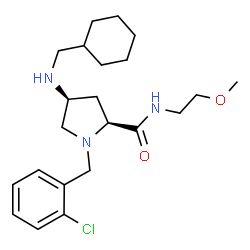 ChemSpider 2D Image | (4S)-1-(2-Chlorobenzyl)-4-[(cyclohexylmethyl)amino]-N-(2-methoxyethyl)-L-prolinamide | C22H34ClN3O2