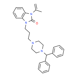 ChemSpider 2D Image | 1-{3-[4-(Diphenylmethyl)-1-piperazinyl]propyl}-3-isopropenyl-1,3-dihydro-2H-benzimidazol-2-one | C30H34N4O