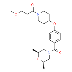 ChemSpider 2D Image | 1-[4-(4-{[(2R,6S)-2,6-Dimethyl-4-morpholinyl]carbonyl}phenoxy)-1-piperidinyl]-3-methoxy-1-propanone | C22H32N2O5