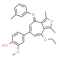 ChemSpider 2D Image | 4-{(4E)-8-Ethoxy-1,3-dimethyl-4-[(3-methylphenyl)imino]-4H-cyclohepta[c]furan-6-yl}-2-methoxyphenol | C27H27NO4