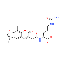 ChemSpider 2D Image | N~5~-Carbamoyl-N~2~-[(2,3,5,9-tetramethyl-7-oxo-7H-furo[3,2-g]chromen-6-yl)acetyl]-L-ornithine | C23H27N3O7