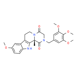 ChemSpider 2D Image | (12bS)-9-Methoxy-12b-methyl-2-(3,4,5-trimethoxybenzyl)-2,3,6,7,12,12b-hexahydropyrazino[1',2':1,2]pyrido[3,4-b]indole-1,4-dione | C26H29N3O6