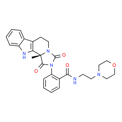 ChemSpider 2D Image | 2-[(11bS)-11b-Methyl-1,3-dioxo-5,6,11,11b-tetrahydro-1H-imidazo[1',5':1,2]pyrido[3,4-b]indol-2(3H)-yl]-N-[2-(4-morpholinyl)ethyl]benzamide | C27H29N5O4