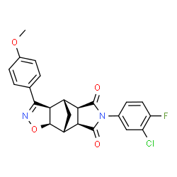 ChemSpider 2D Image | (1R,2R,6R,7R,8R,12S)-10-(3-Chloro-4-fluorophenyl)-5-(4-methoxyphenyl)-3-oxa-4,10-diazatetracyclo[5.5.1.0~2,6~.0~8,12~]tridec-4-ene-9,11-dione | C23H18ClFN2O4
