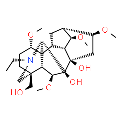 ChemSpider 2D Image | (1alpha,6beta,7beta,11beta,14alpha,16beta)-20-Ethyl-4-(hydroxymethyl)-1,6,14,16-tetramethoxyaconitane-7,8-diol | C25H41NO7