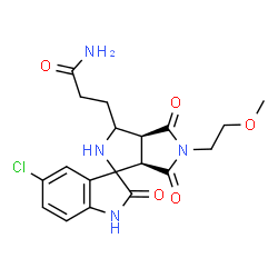 ChemSpider 2D Image | 3-[(3a'S,6a'R)-5-Chloro-5'-(2-methoxyethyl)-2,4',6'-trioxo-1,2,3',3a',4',5',6',6a'-octahydro-2'H-spiro[indole-3,1'-pyrrolo[3,4-c]pyrrol]-3'-yl]propanamide | C19H21ClN4O5