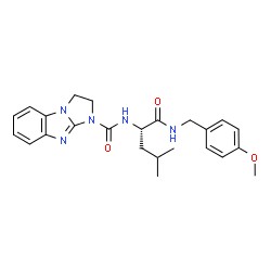 ChemSpider 2D Image | N-{(2S)-1-[(4-Methoxybenzyl)amino]-4-methyl-1-oxo-2-pentanyl}-2,3-dihydro-1H-imidazo[1,2-a]benzimidazole-1-carboxamide | C24H29N5O3