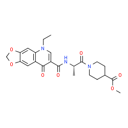 ChemSpider 2D Image | Methyl 1-{N-[(5-ethyl-8-oxo-5,8-dihydro[1,3]dioxolo[4,5-g]quinolin-7-yl)carbonyl]-L-alanyl}-4-piperidinecarboxylate | C23H27N3O7