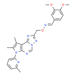 ChemSpider 2D Image | (E)-1-(3,4-Dimethoxyphenyl)-N-{[8,9-dimethyl-7-(6-methyl-2-pyridinyl)-7H-pyrrolo[3,2-e][1,2,4]triazolo[1,5-c]pyrimidin-2-yl]methoxy}methanimine | C25H25N7O3