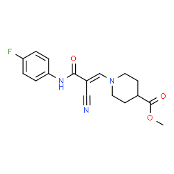 ChemSpider 2D Image | Methyl 1-{(1E)-2-cyano-3-[(4-fluorophenyl)amino]-3-oxo-1-propen-1-yl}-4-piperidinecarboxylate | C17H18FN3O3