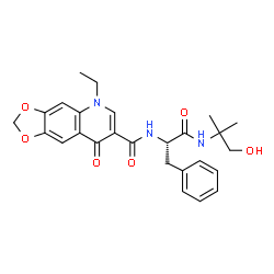 ChemSpider 2D Image | 5-Ethyl-N-{(2S)-1-[(1-hydroxy-2-methyl-2-propanyl)amino]-1-oxo-3-phenyl-2-propanyl}-8-oxo-5,8-dihydro[1,3]dioxolo[4,5-g]quinoline-7-carboxamide | C26H29N3O6