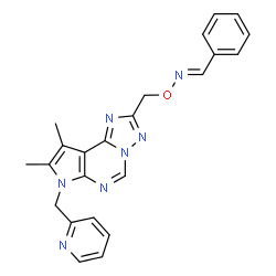 ChemSpider 2D Image | (E)-N-{[8,9-Dimethyl-7-(2-pyridinylmethyl)-7H-pyrrolo[3,2-e][1,2,4]triazolo[1,5-c]pyrimidin-2-yl]methoxy}-1-phenylmethanimine | C23H21N7O