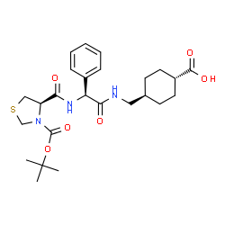 ChemSpider 2D Image | trans-4-({[(2S)-2-({[(4R)-3-{[(2-Methyl-2-propanyl)oxy]carbonyl}-1,3-thiazolidin-4-yl]carbonyl}amino)-2-phenylacetyl]amino}methyl)cyclohexanecarboxylic acid | C25H35N3O6S