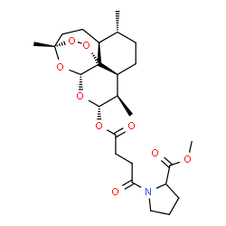 ChemSpider 2D Image | Methyl 1-(4-oxo-4-{[(4S,5R,8S,9R,10S,12R,13S)-1,5,9-trimethyl-11,14,15,16-tetraoxatetracyclo[10.3.1.0~4,13~.0~8,13~]hexadec-10-yl]oxy}butanoyl)prolinate | C25H37NO9