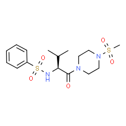 ChemSpider 2D Image | N-{(2S)-3-Methyl-1-[4-(methylsulfonyl)-1-piperazinyl]-1-oxo-2-butanyl}benzenesulfonamide | C16H25N3O5S2